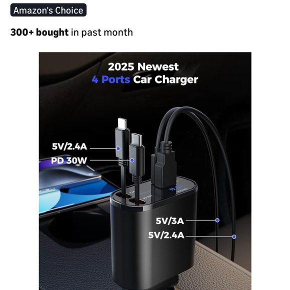 SUPERONE Retractable Car Charger 4-in-1 Fast Charging USB-C USB-A New - Picture 8 of 10